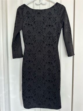le chateau Black Flocked Damask Sheath Dress
